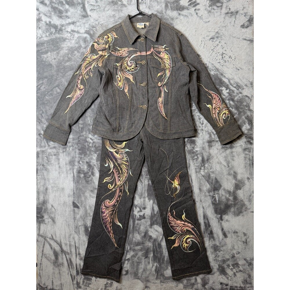 DG2 Diane Gilman Denim Jacket & Jean Set Size Small Pants Size 2